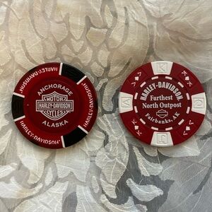 Two Harley Davidson Poker Chips -Anchorage and Fairbanks Alaska